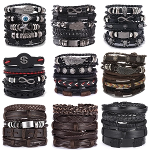 Handmade Multi-layer Leather Bracelet Punk Hip Hop Skull Infinity Charm Retro Wristband For Men Accessories