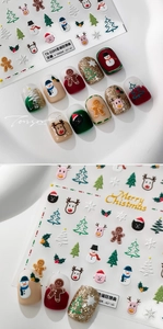 Detail of TS-3289 3D embossed Christmas nail stickers with snowman and deer patterns