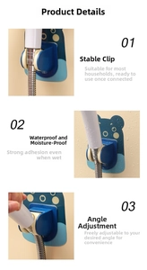 Blue cartoon bear shower holder featuring waterproof adhesive and adjustable angle support