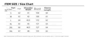 Detailed size chart for hooded faux fur coat showing measurements from size S to 3XL