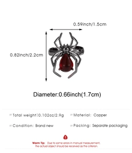 Dimensions et détails techniques de la bague araignée rouge gothique avec poids et matériau
