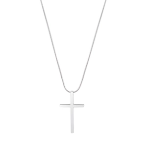 Collier avec pendentif croix en acier inoxydable argenté et chaîne serpent élégante