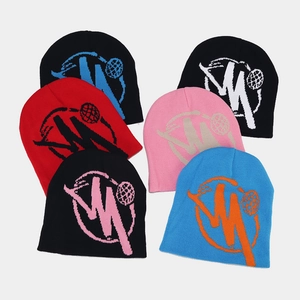 Winter unisex knitted beanies with colorful jacquard globe patterns and ear protection