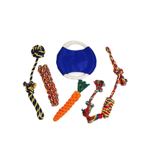 Durable multi-color cotton rope dog toy set for aggressive chewers and dental cleaning