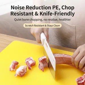 Thickened yellow PE cutting board for kitchen use, durable and non-slip for chopping meat