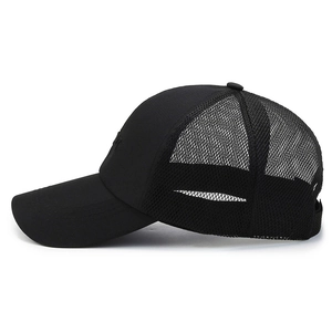 Men's breathable black mesh baseball cap with stylish front embroidery on a white background