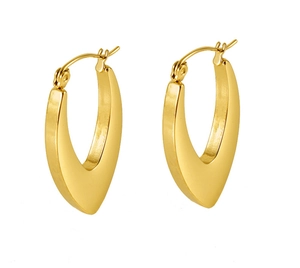 Detailed view of chunky geometric U-shaped earrings in polished 18K gold-plated finish