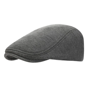 Béret unisexe en coton tricoté gris avec un design plat classique pour l'automne hiver