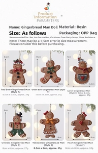 Detailed size and weight chart for six resin gingerbread man Christmas tree ornaments