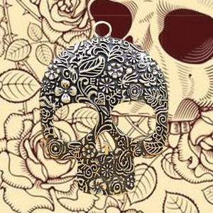 Gothic flower skull pendant in antique bronze alloy for DIY necklace and sweater chain