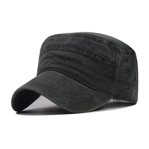 Detail view of washed cotton cadet cap featuring decorative stitching and breathable eyelets