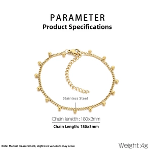 Detail view of 180x3mm gold stainless steel bead chain with technical specifications