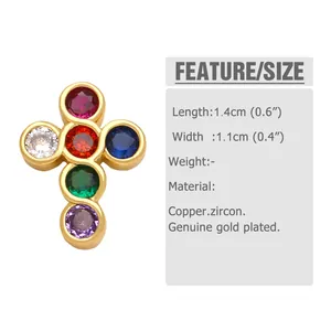 Detailed size guide for gold cross earrings with colorful cubic zirconia stones