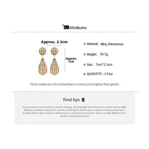 Detailed size specifications for striped teardrop earrings with crystals and silver pins