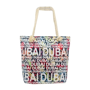 Large capacity canvas tote bag with Dubai print and hemp rope handles for beach vacation