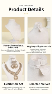 Detail of light gray velvet necklace display bust showing 3D tailoring and jewelry set