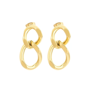 Minimalist gold geometric double interlocking chain stud earrings in stainless steel