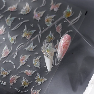 3D Embossed Butterfly Nail Art Stickers Holographic Aurora Self Adhesive Manicure Decals DIY Decoration Accessories