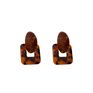 Retro tortoise resin earrings featuring geometric square and oval shapes for women