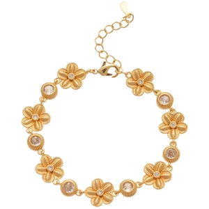 Bracelet floral doré élégant avec pierres en zircone et fermoir mousqueton réglable