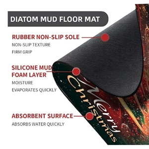 Detail showing Christmas diatom mud bath mat with non-slip rubber bottom and water absorption layer