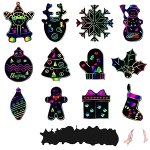 Kit de papier à gratter de Noël arc-en-ciel avec motifs de Père Noël pour loisirs créatifs
