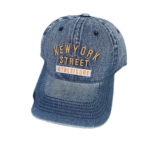 Classic washed blue denim baseball cap with New York street athleisure embroidery