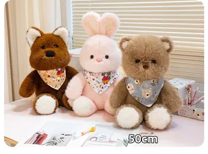 Three 50cm plush animal toys in brown, pink, and beige with cute floral bandanas