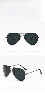 Detailed front and side views of black pilot sunglasses with slim metal frames