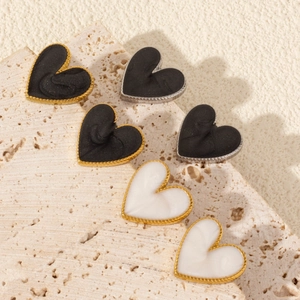 Heart Stud Earrings 304 Stainless Steel Enamel Drip Oil Twisted Rope Border Vintage Elegant Jewelry For Women