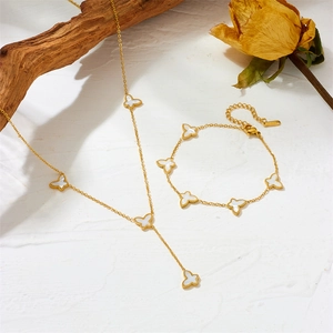 Unique Butterfly Necklace And Bracelet Titanium Steel Shell Inlay Dainty Elegant Jewelry For Women