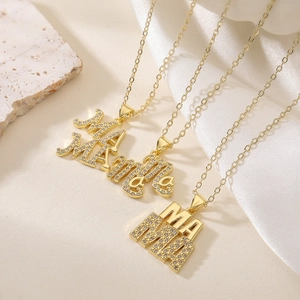 Mama Letter Pendant Necklace 18K Gold Plated Copper Zircon Inlaid Fashion Jewelry Mother Day Gift For Women