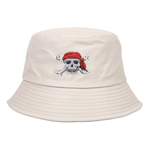 Klassischer khakifarbener Anglerhut aus Baumwolle mit gesticktem Totenkopf und Bandana