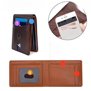 Men's slim carbon fiber RFID blocking wallet with multiple card slots and magnetic closure