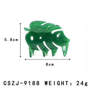 Green monstera leaf acetate hair claw clip for elegant hairstyles, 8cm wide