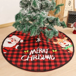 Christmas Tree Skirt Buffalo Plaid Soft Fabric Santa Claus Reindeer Printed Round Base Mat For Holiday Party Home Decor