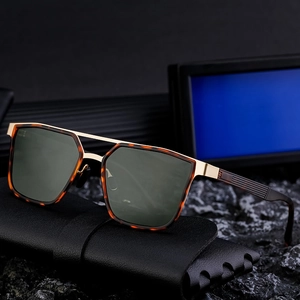 Polarized tortoiseshell square sunglasses with gold metal accents for women