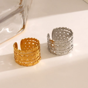 Bohemian style hollow flower pattern stainless steel rings in gold and silver finish