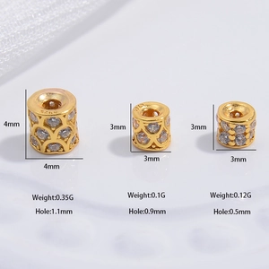 Golden S925 sterling silver barrel spacer beads with micro-set zircon for DIY jewelry