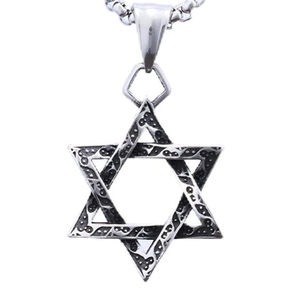 Vintage stainless steel Star of David hexagram pendant necklace in silver for men