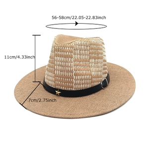 Straw Panama hat with black star leather band, dimensions 56-58cm brim 7cm height 11cm