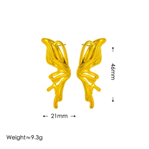 Y2K style gold butterfly wing stud earrings in stainless steel with 46mm length