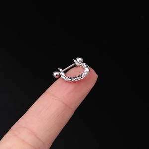 U-shaped stainless steel piercing jewelry with clear cubic zirconia and screw ball ends
