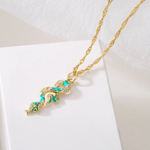18K gold plated snake pendant necklace with turquoise enamel and sparkling zircons