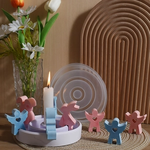 Kit moldes de silicona DIY para portavelas de conejo y ángel con base redonda