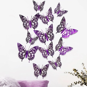 3D hollow purple butterfly wall stickers set for DIY home decoration in living room
