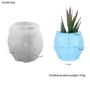 Molde de silicona para maceta de búho con dimensiones y peso del producto terminado