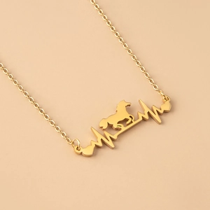 Minimalist gold heartbeat horse necklace with sleek stainless steel pulse line pendant