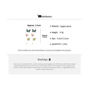 Detailed size chart for butterfly tassel earrings with silver needles and zircons