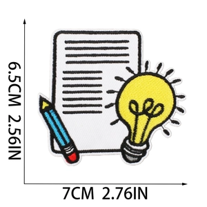 Cartoon school supply embroidery patch featuring a yellow bulb and pencil for backpacks